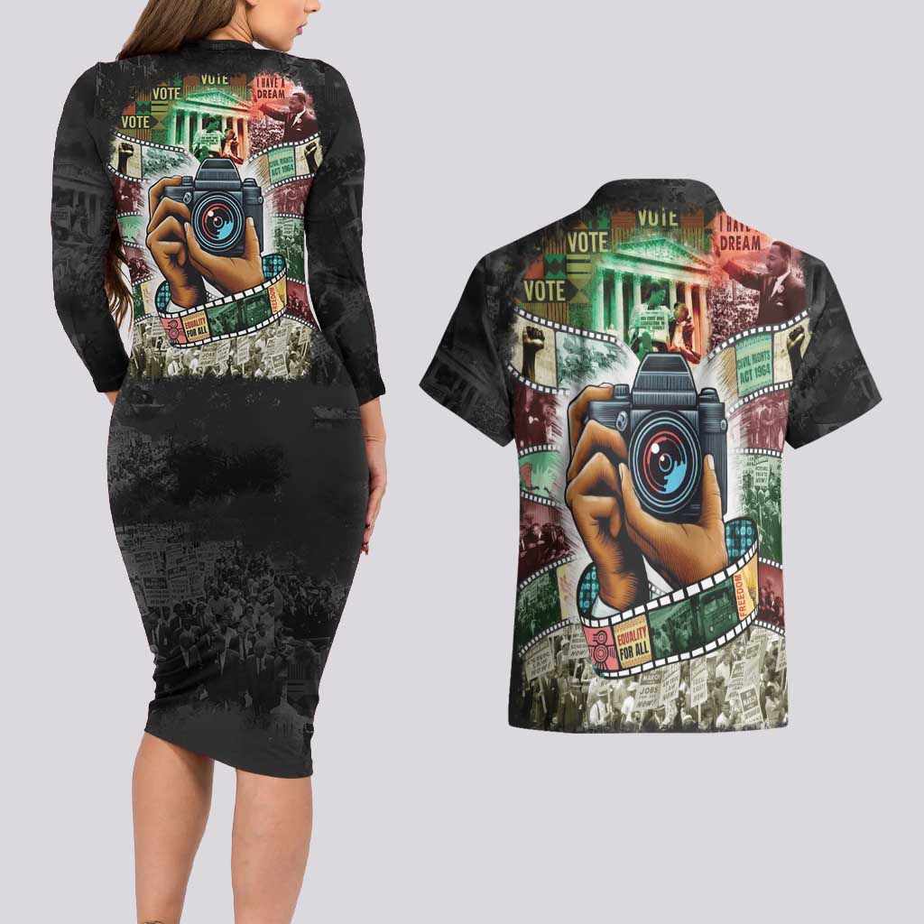 Heritage in Frames Civil Rights Leaders Couples Matching Long Sleeve Bodycon Dress and Hawaiian Shirt African-American Photography - Wonder Print Shop
