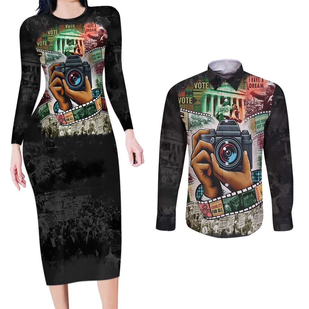Heritage in Frames Civil Rights Leaders Couples Matching Long Sleeve Bodycon Dress and Long Sleeve Button Shirt African-American Photography - Wonder Print Shop