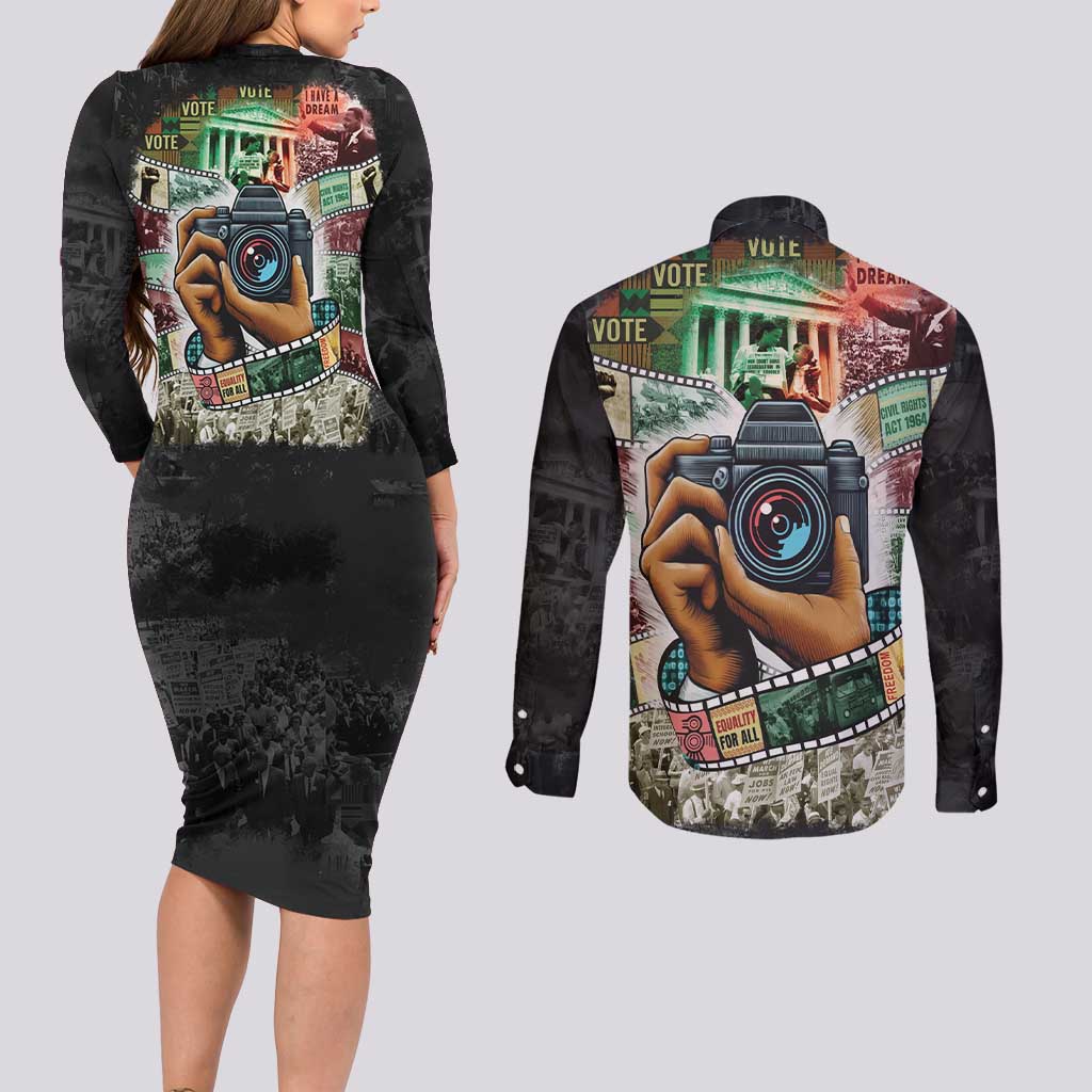 Heritage in Frames Civil Rights Leaders Couples Matching Long Sleeve Bodycon Dress and Long Sleeve Button Shirt African-American Photography - Wonder Print Shop