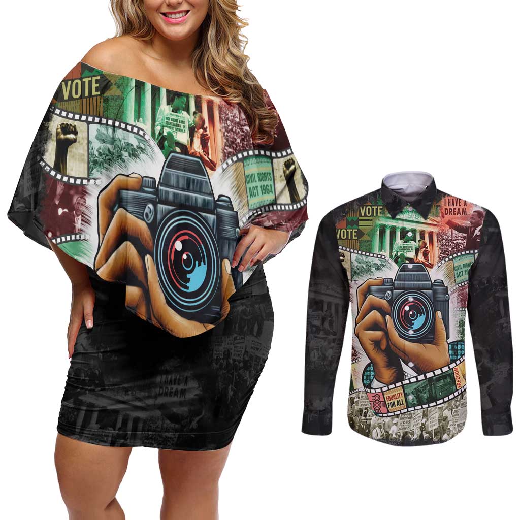 Heritage in Frames Civil Rights Leaders Couples Matching Off Shoulder Short Dress and Long Sleeve Button Shirt African-American Photography - Wonder Print Shop