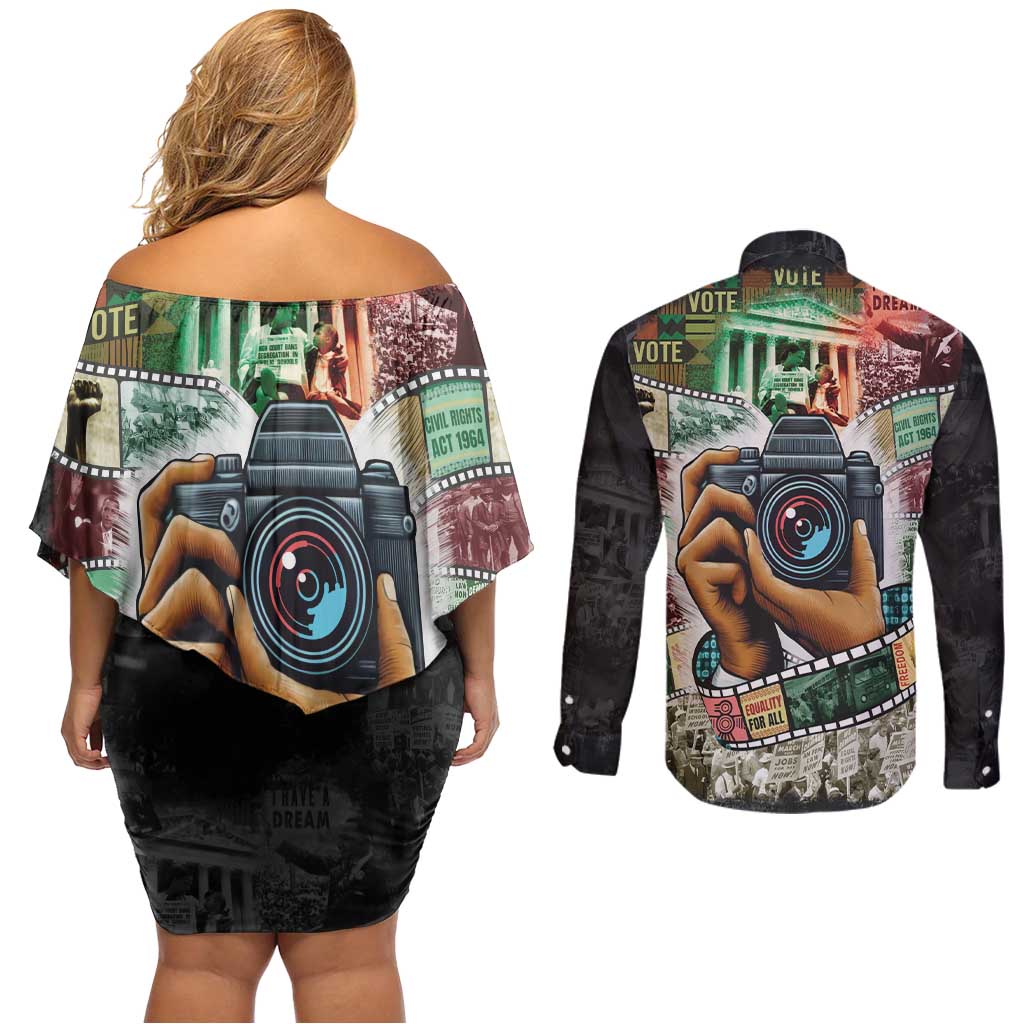 Heritage in Frames Civil Rights Leaders Couples Matching Off Shoulder Short Dress and Long Sleeve Button Shirt African-American Photography - Wonder Print Shop
