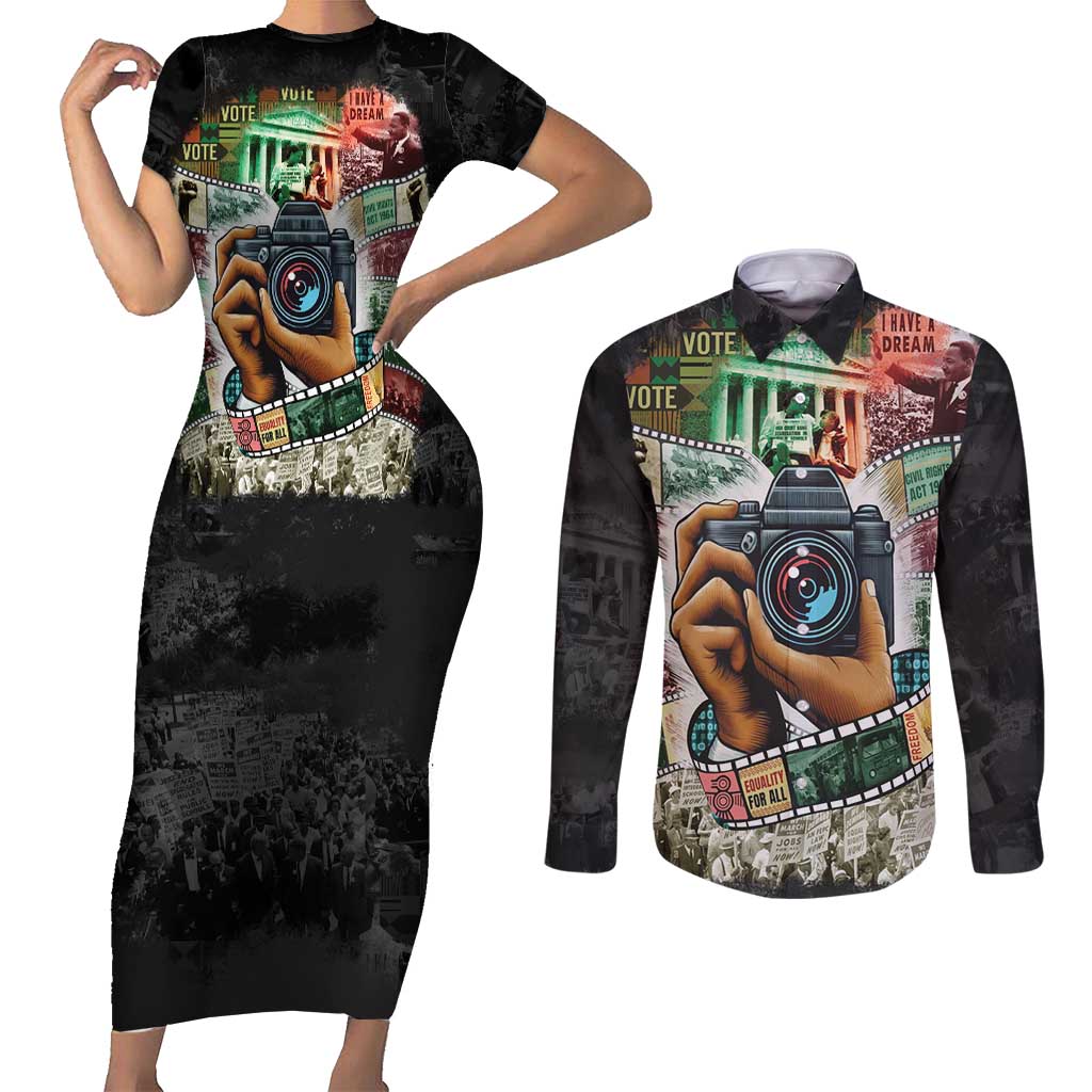 Heritage in Frames Civil Rights Leaders Couples Matching Short Sleeve Bodycon Dress and Long Sleeve Button Shirt African-American Photography - Wonder Print Shop