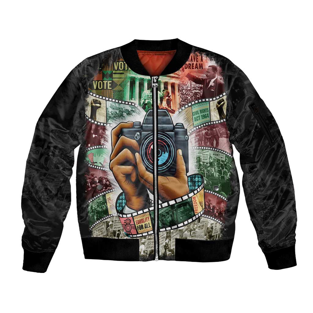 Heritage in Frames Civil Rights Leaders Sleeve Zip Bomber Jacket African-American Photography - Wonder Print Shop