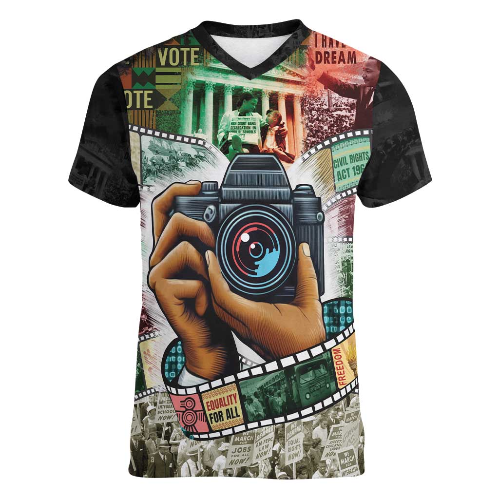 Heritage in Frames Civil Rights Leaders Women V-Neck T-Shirt African-American Photography - Wonder Print Shop