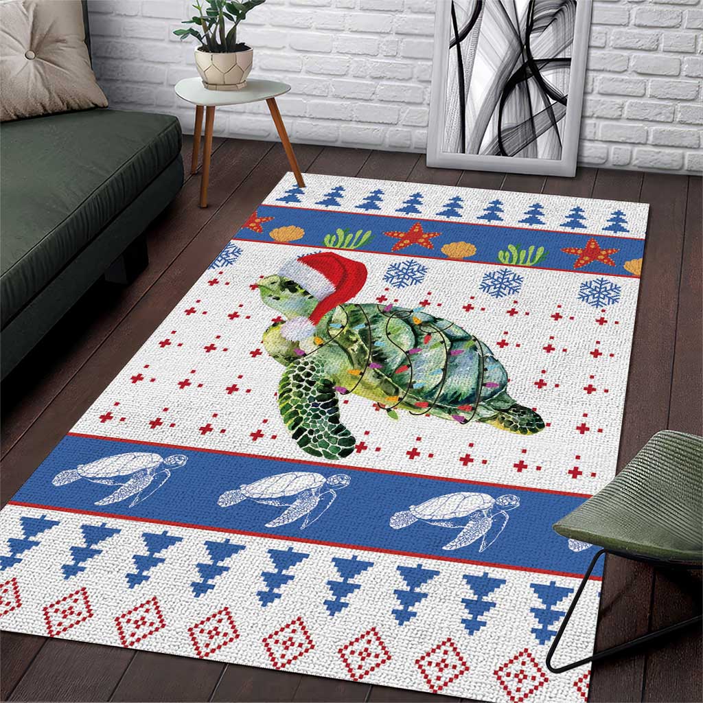Turtle Xmas Area Rug Green Sea Turtle Merry Christmas - Wonder Print Shop
