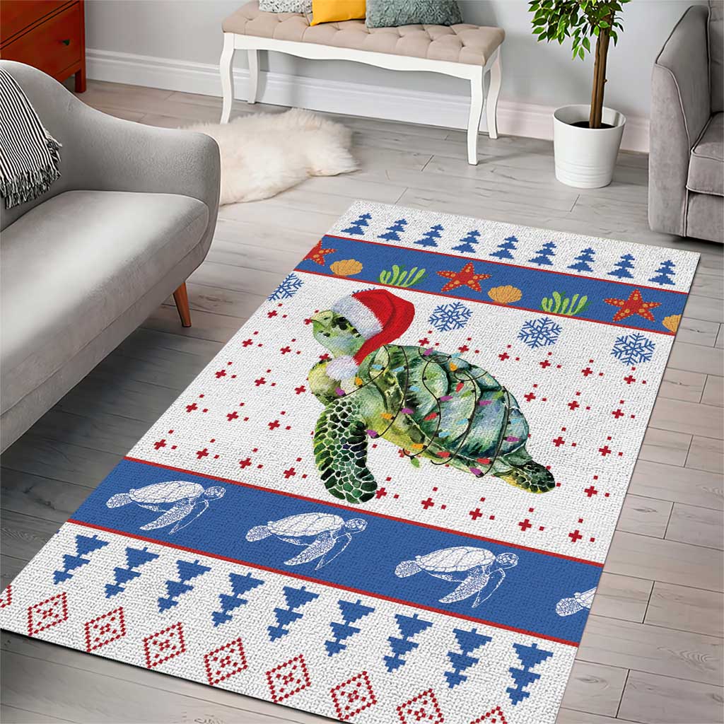 Turtle Xmas Area Rug Green Sea Turtle Merry Christmas - Wonder Print Shop