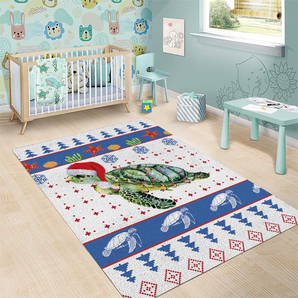 Turtle Xmas Area Rug Green Sea Turtle Merry Christmas - Wonder Print Shop