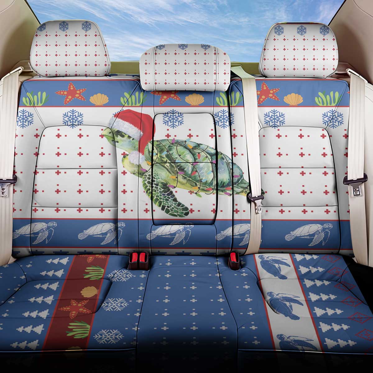 Turtle Xmas Back Car Seat Cover Green Sea Turtle Merry Christmas - Wonder Print Shop