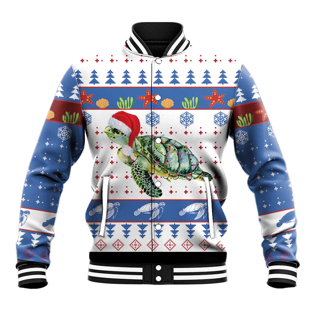 Turtle Xmas Baseball Jacket Green Sea Turtle Merry Christmas - Wonder Print Shop