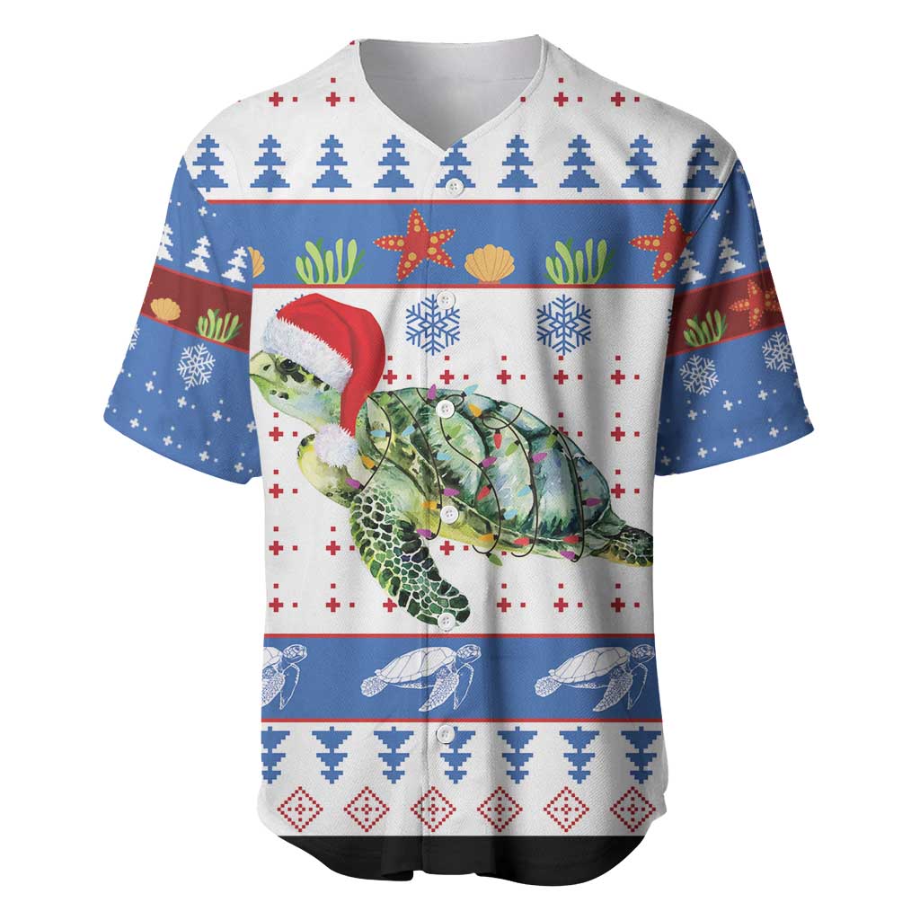 Turtle Xmas Baseball Jersey Green Sea Turtle Merry Christmas - Wonder Print Shop