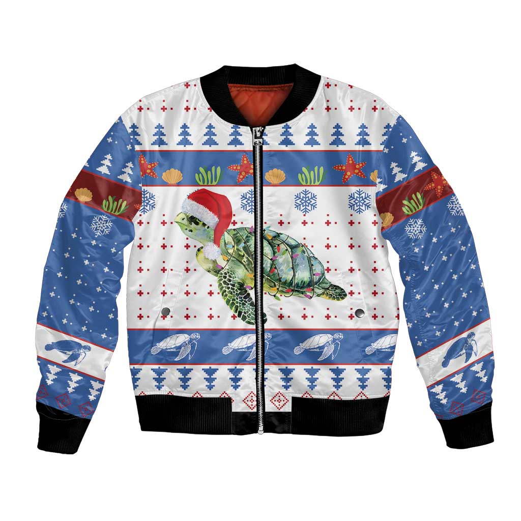 Turtle Xmas Bomber Jacket Green Sea Turtle Merry Christmas - Wonder Print Shop