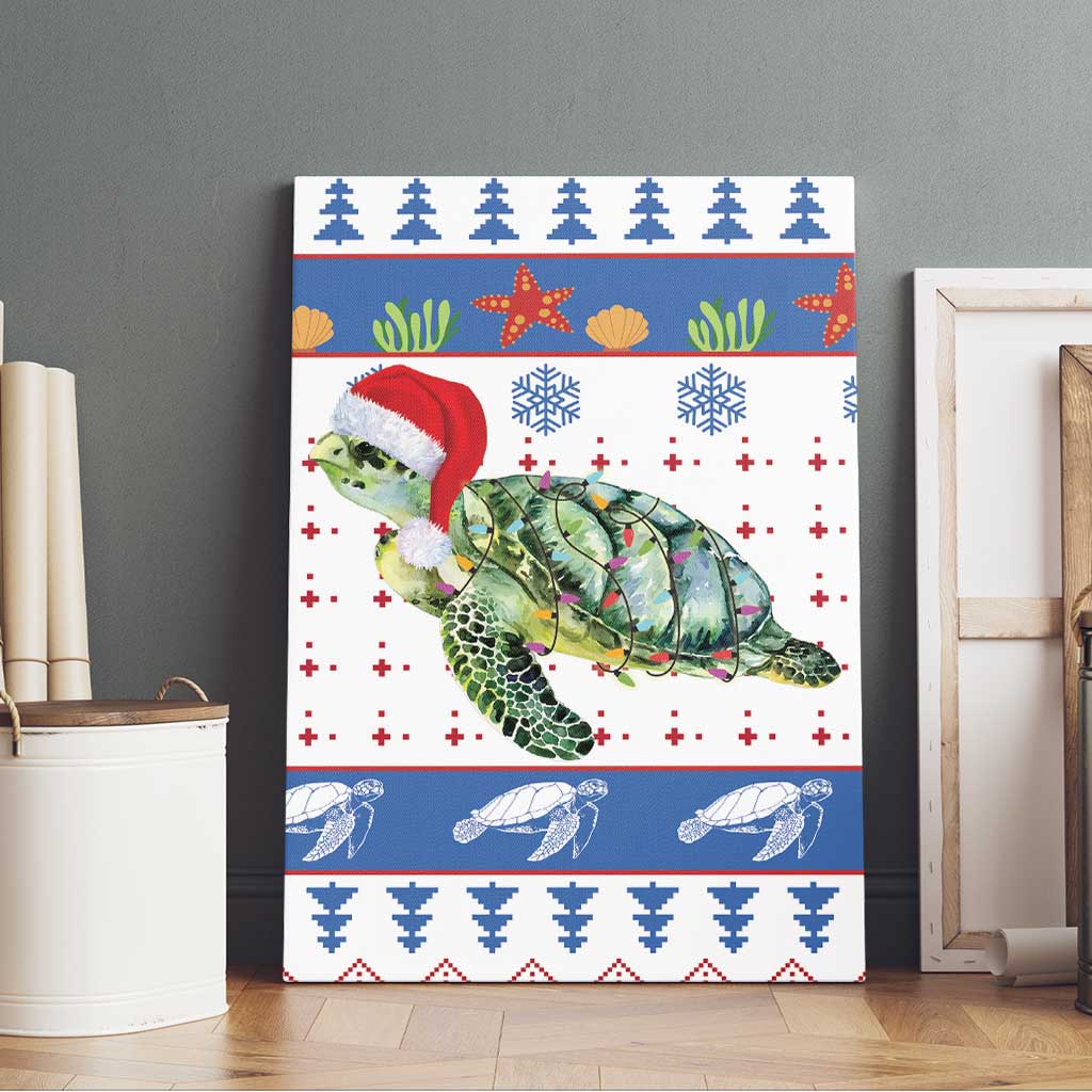 Turtle Xmas Canvas Wall Art Green Sea Turtle Merry Christmas - Wonder Print Shop