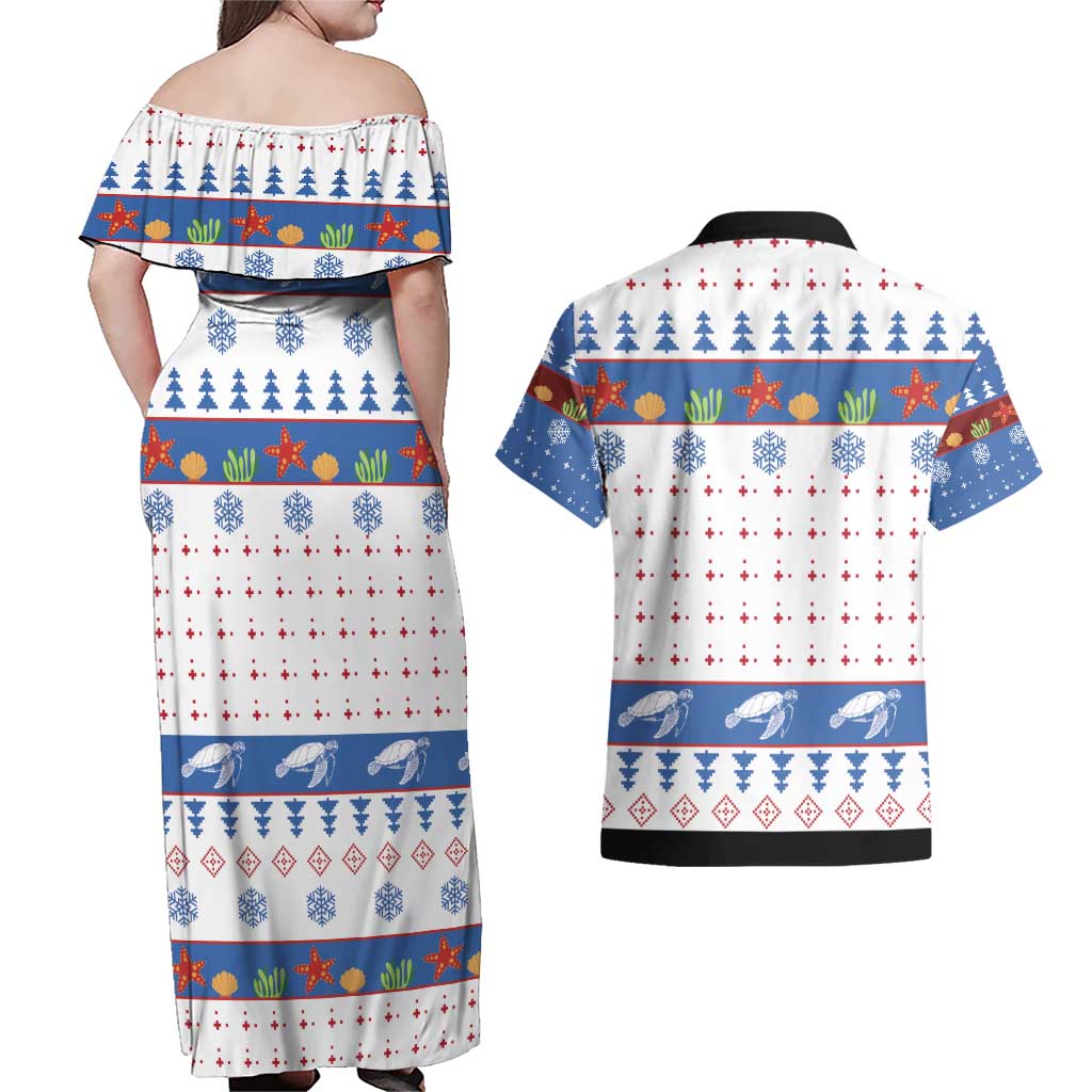 Turtle Xmas Couples Matching Off Shoulder Maxi Dress and Hawaiian Shirt Green Sea Turtle Merry Christmas - Wonder Print Shop