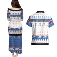 Turtle Xmas Couples Matching Puletasi and Hawaiian Shirt Green Sea Turtle Merry Christmas - Wonder Print Shop