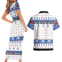 Turtle Xmas Couples Matching Short Sleeve Bodycon Dress and Hawaiian Shirt Green Sea Turtle Merry Christmas - Wonder Print Shop