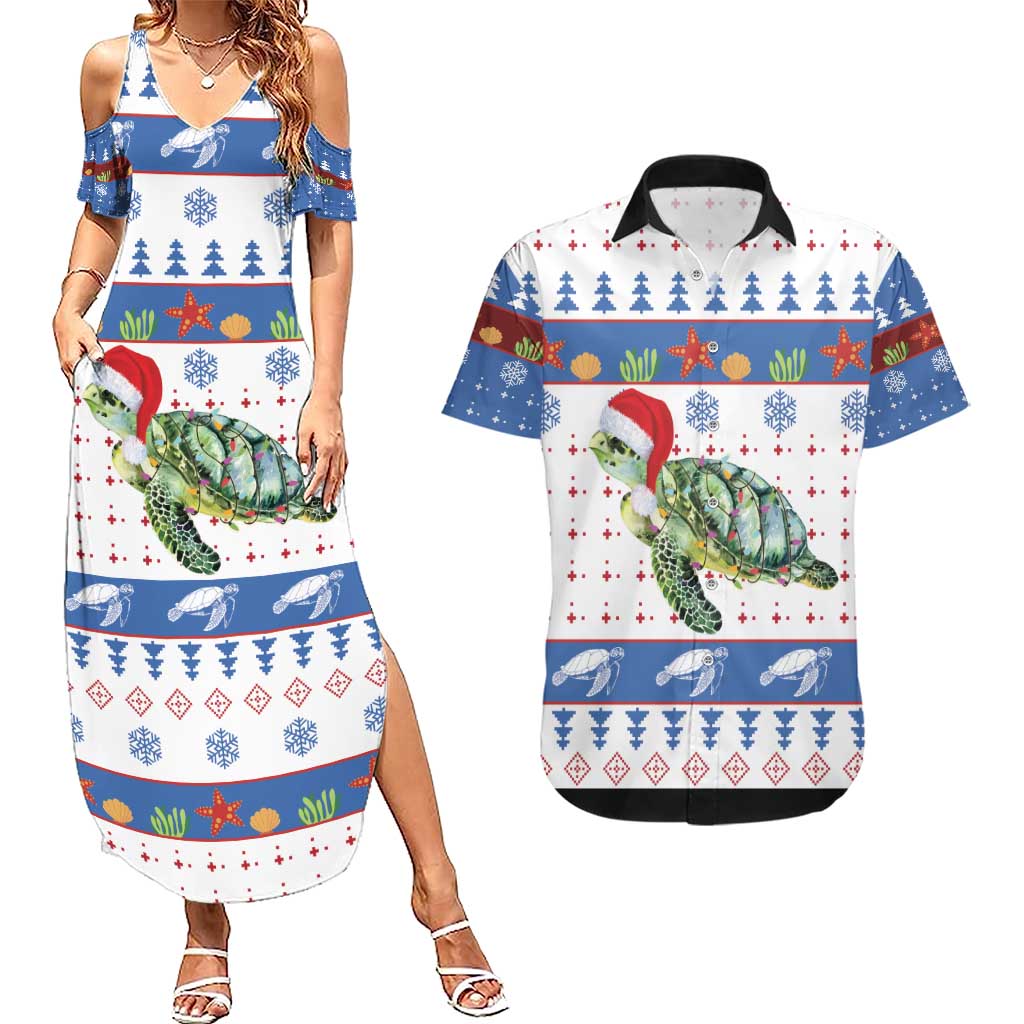 Turtle Xmas Couples Matching Summer Maxi Dress and Hawaiian Shirt Green Sea Turtle Merry Christmas - Wonder Print Shop