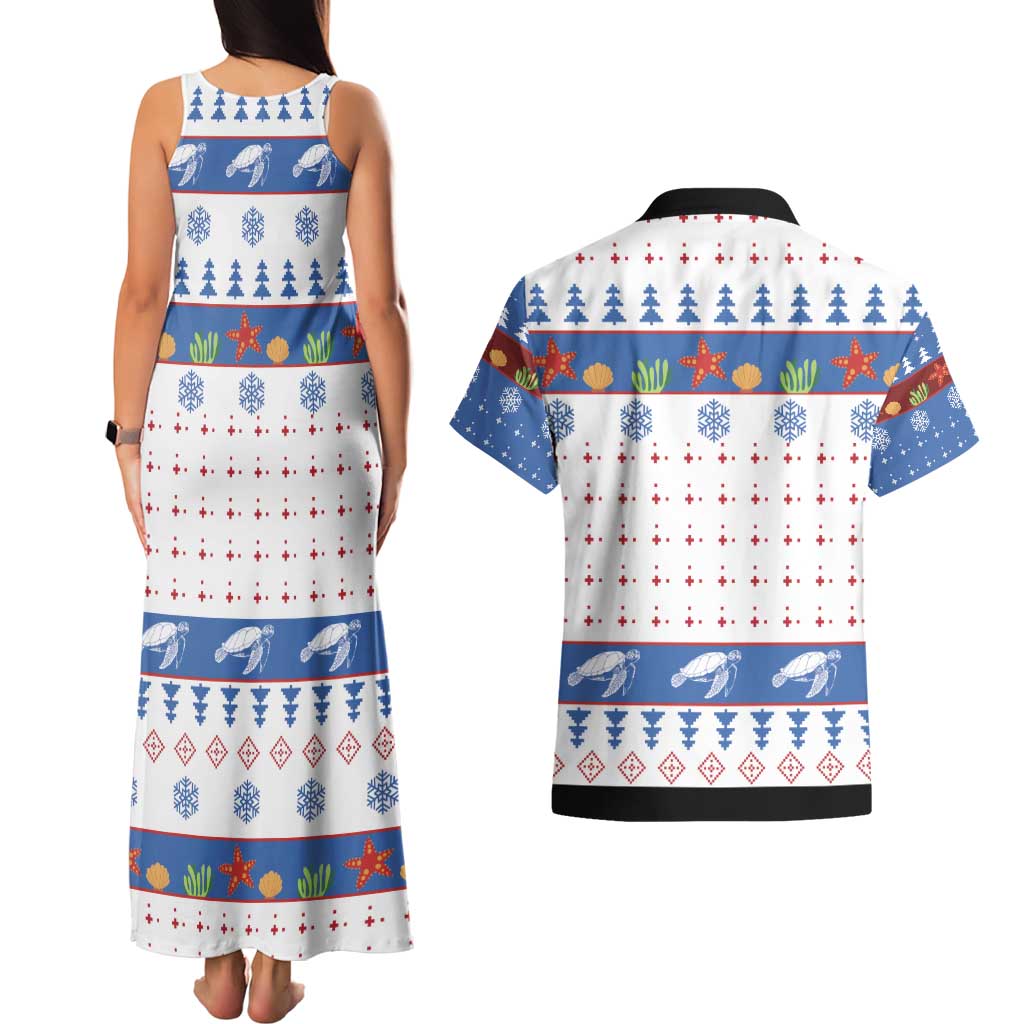 Turtle Xmas Couples Matching Tank Maxi Dress and Hawaiian Shirt Green Sea Turtle Merry Christmas - Wonder Print Shop