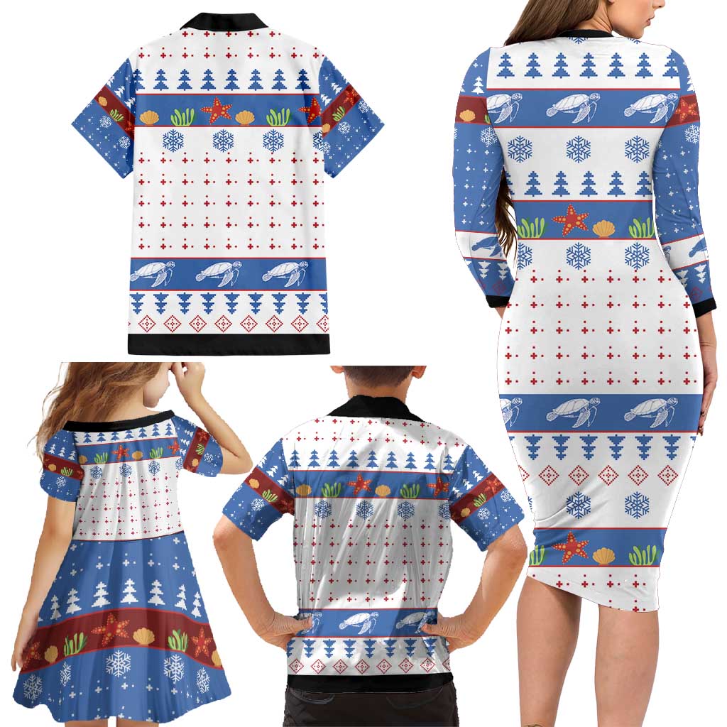 Turtle Xmas Family Matching Long Sleeve Bodycon Dress and Hawaiian Shirt Green Sea Turtle Merry Christmas - Wonder Print Shop