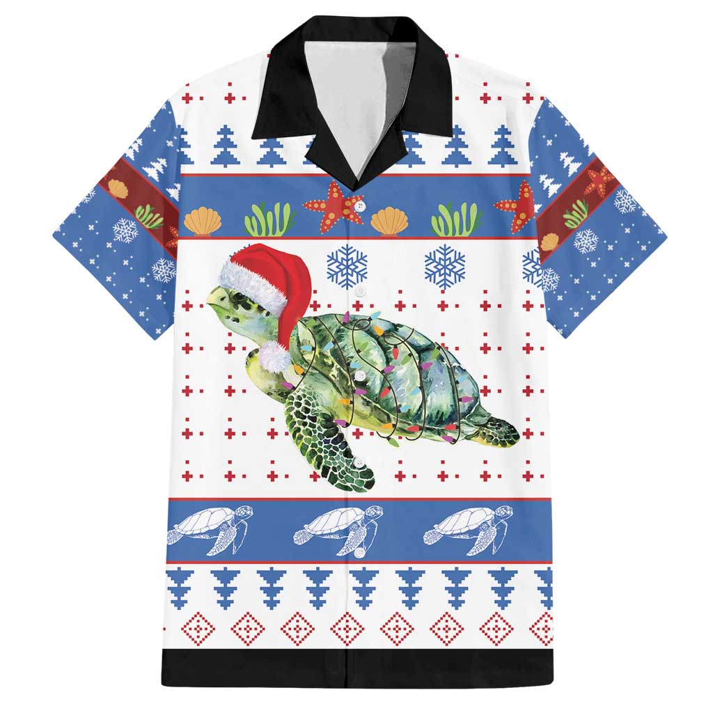 Turtle Xmas Family Matching Long Sleeve Bodycon Dress and Hawaiian Shirt Green Sea Turtle Merry Christmas - Wonder Print Shop