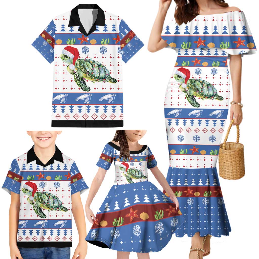 Turtle Xmas Family Matching Mermaid Dress and Hawaiian Shirt Green Sea Turtle Merry Christmas - Wonder Print Shop