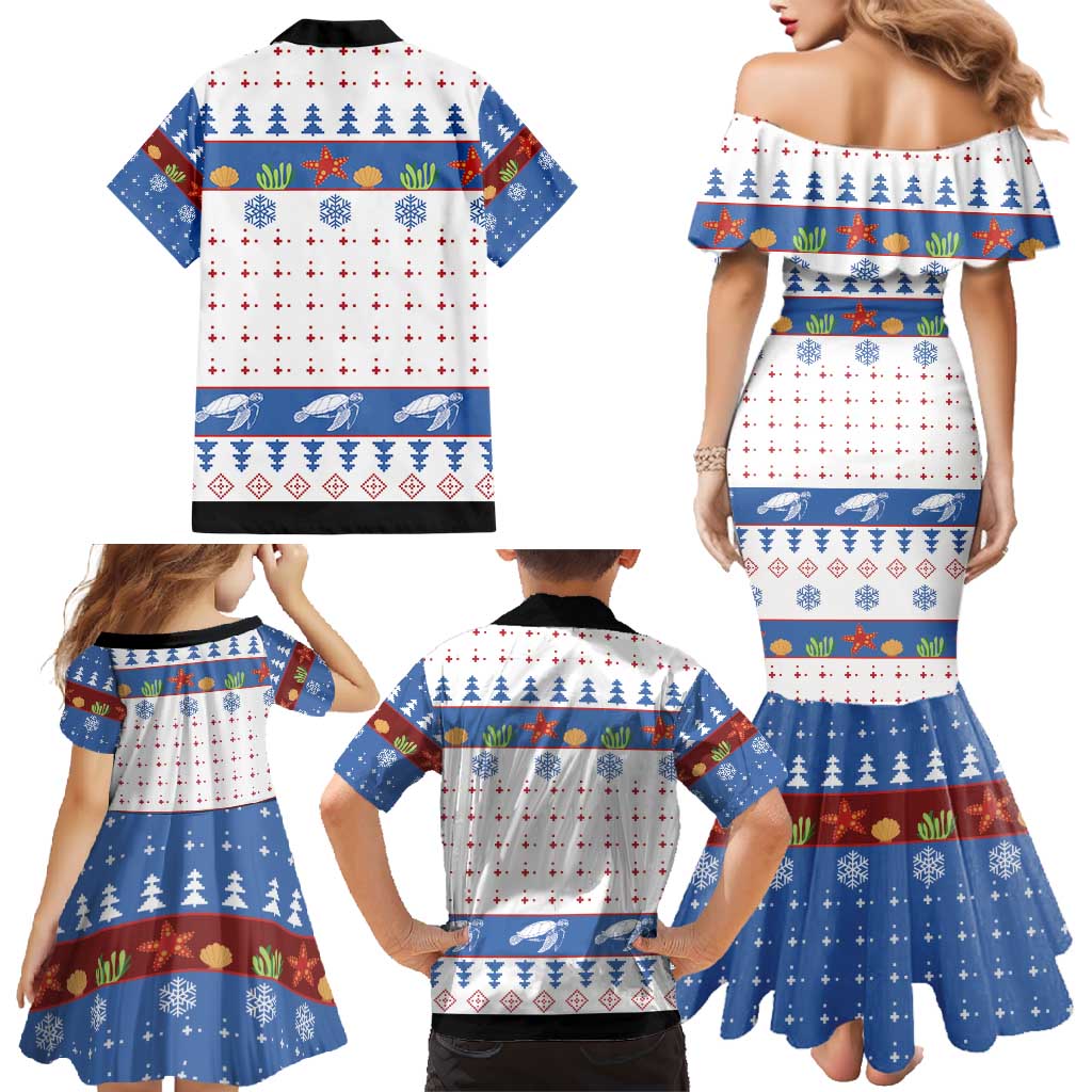 Turtle Xmas Family Matching Mermaid Dress and Hawaiian Shirt Green Sea Turtle Merry Christmas - Wonder Print Shop
