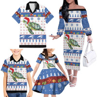 Turtle Xmas Family Matching Off The Shoulder Long Sleeve Dress and Hawaiian Shirt Green Sea Turtle Merry Christmas - Wonder Print Shop