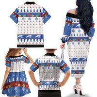 Turtle Xmas Family Matching Off The Shoulder Long Sleeve Dress and Hawaiian Shirt Green Sea Turtle Merry Christmas - Wonder Print Shop