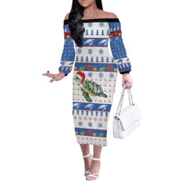 Turtle Xmas Family Matching Off The Shoulder Long Sleeve Dress and Hawaiian Shirt Green Sea Turtle Merry Christmas - Wonder Print Shop