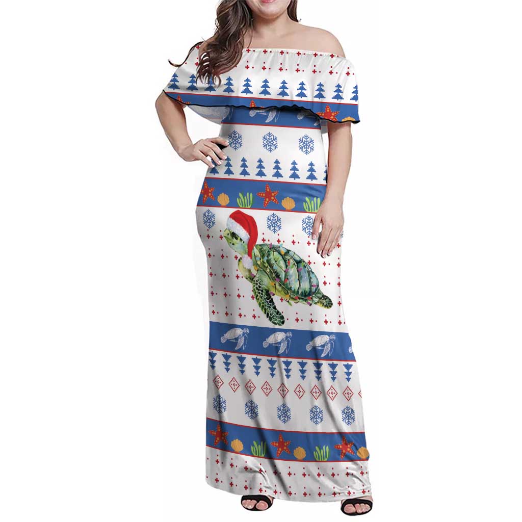 Turtle Xmas Family Matching Off Shoulder Maxi Dress and Hawaiian Shirt Green Sea Turtle Merry Christmas - Wonder Print Shop