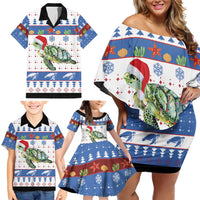 Turtle Xmas Family Matching Off Shoulder Short Dress and Hawaiian Shirt Green Sea Turtle Merry Christmas - Wonder Print Shop