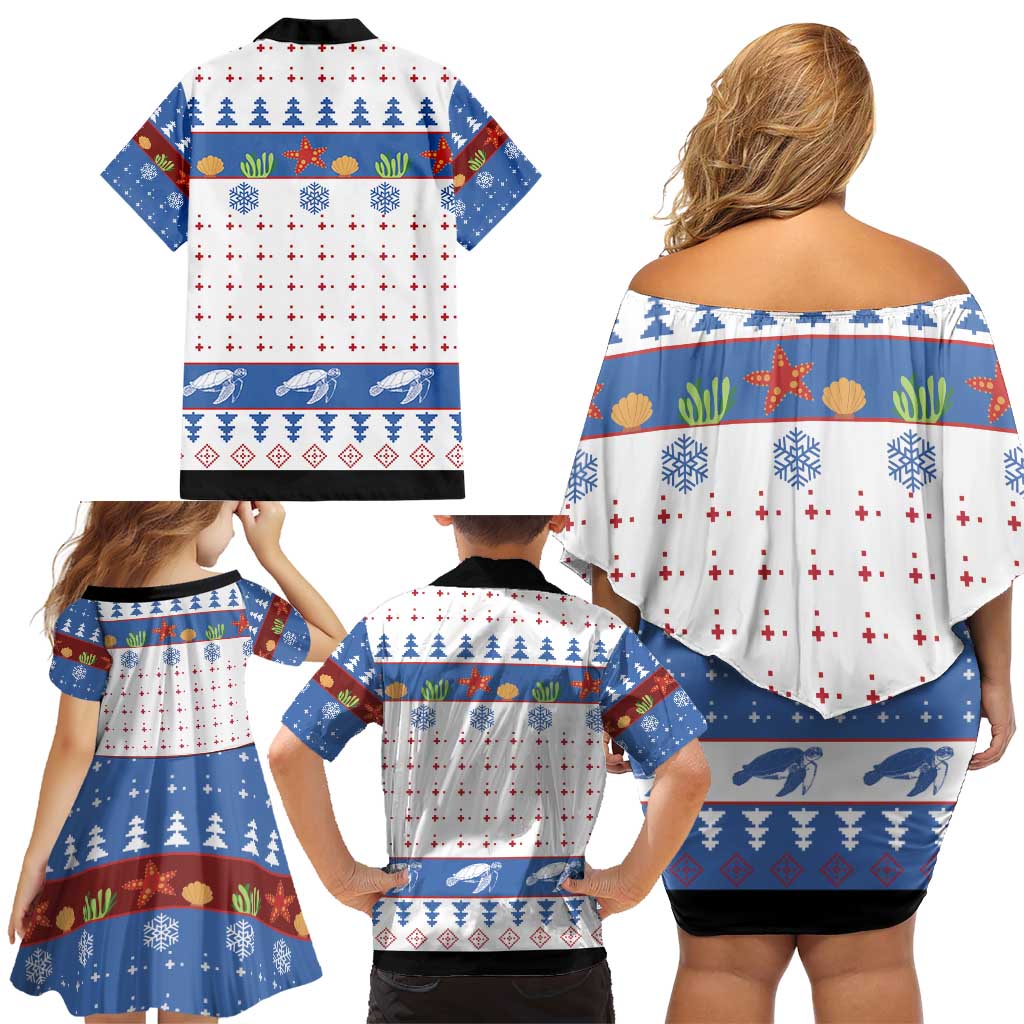Turtle Xmas Family Matching Off Shoulder Short Dress and Hawaiian Shirt Green Sea Turtle Merry Christmas - Wonder Print Shop