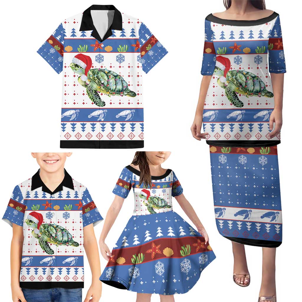 Turtle Xmas Family Matching Puletasi and Hawaiian Shirt Green Sea Turtle Merry Christmas - Wonder Print Shop