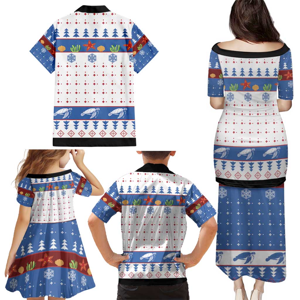 Turtle Xmas Family Matching Puletasi and Hawaiian Shirt Green Sea Turtle Merry Christmas - Wonder Print Shop