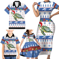 Turtle Xmas Family Matching Short Sleeve Bodycon Dress and Hawaiian Shirt Green Sea Turtle Merry Christmas - Wonder Print Shop