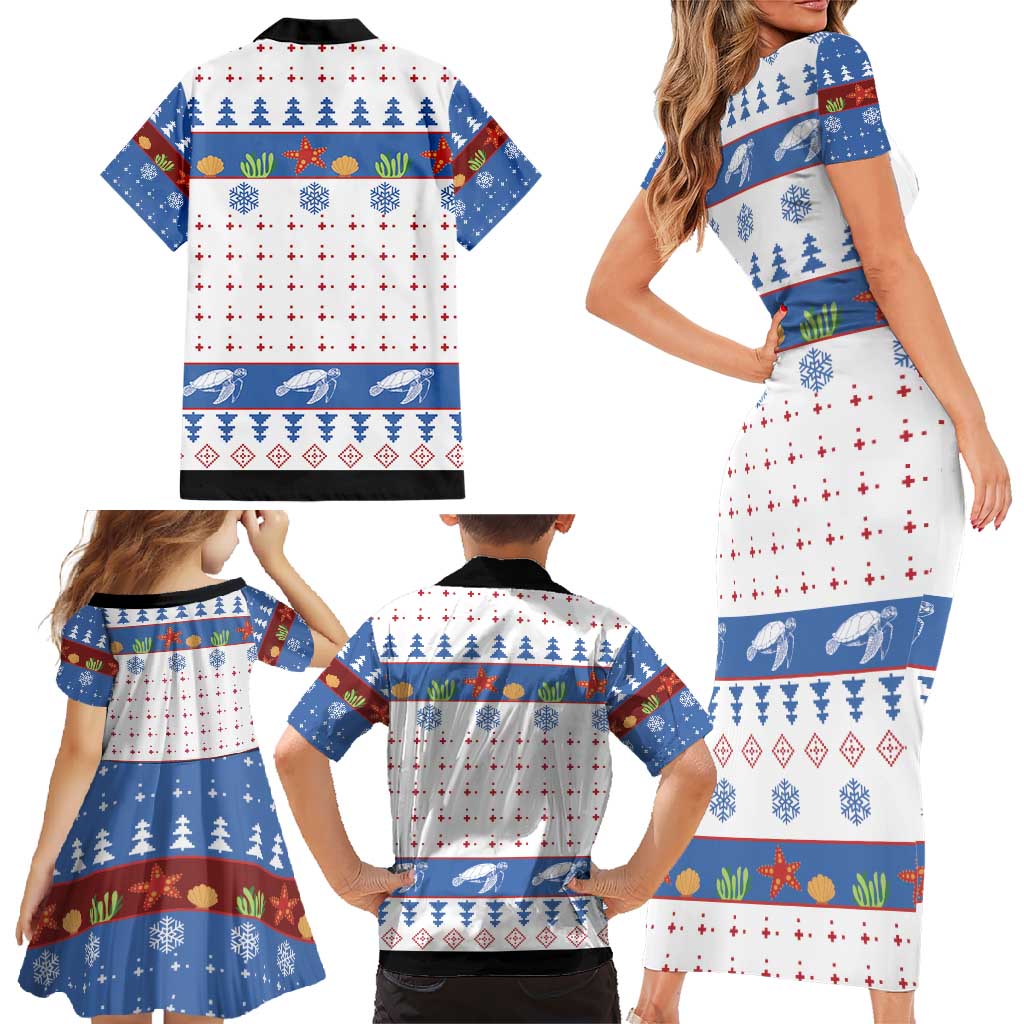 Turtle Xmas Family Matching Short Sleeve Bodycon Dress and Hawaiian Shirt Green Sea Turtle Merry Christmas - Wonder Print Shop
