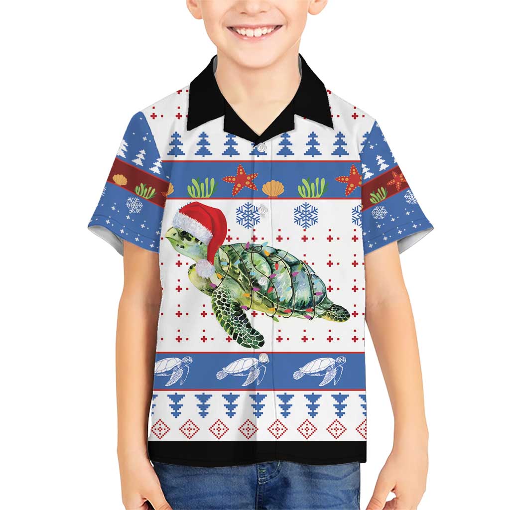 Turtle Xmas Family Matching Short Sleeve Bodycon Dress and Hawaiian Shirt Green Sea Turtle Merry Christmas - Wonder Print Shop