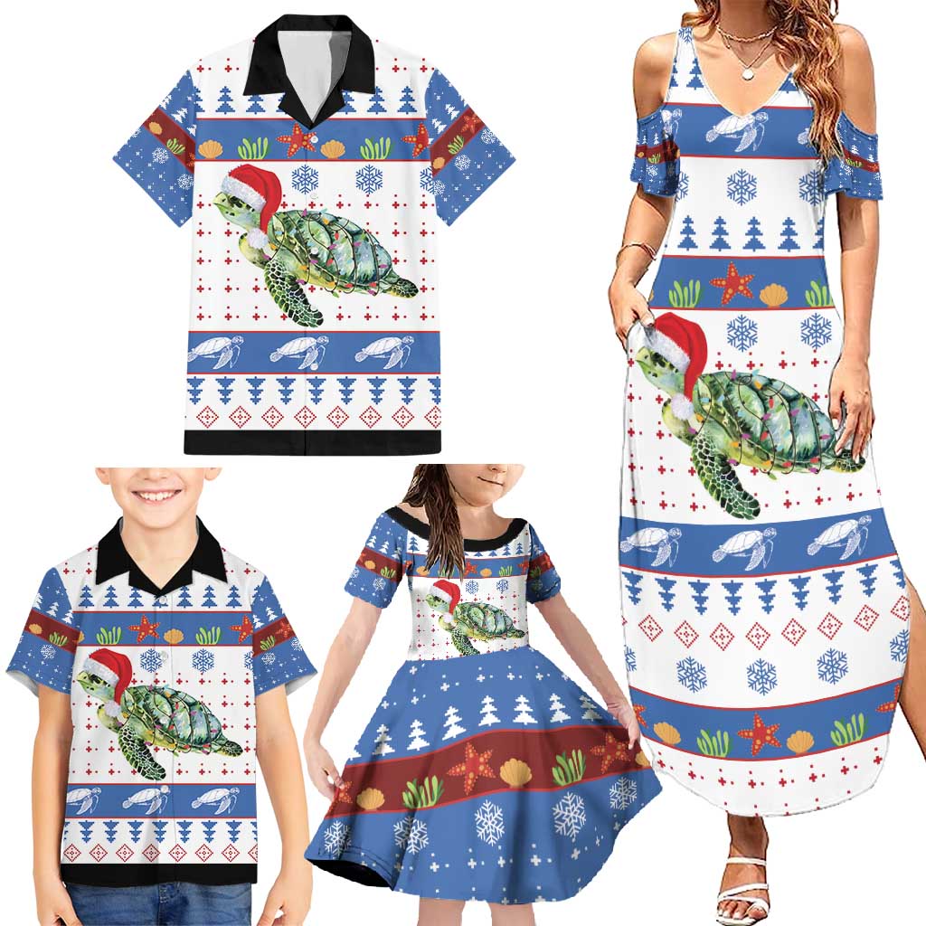 Turtle Xmas Family Matching Summer Maxi Dress and Hawaiian Shirt Green Sea Turtle Merry Christmas - Wonder Print Shop