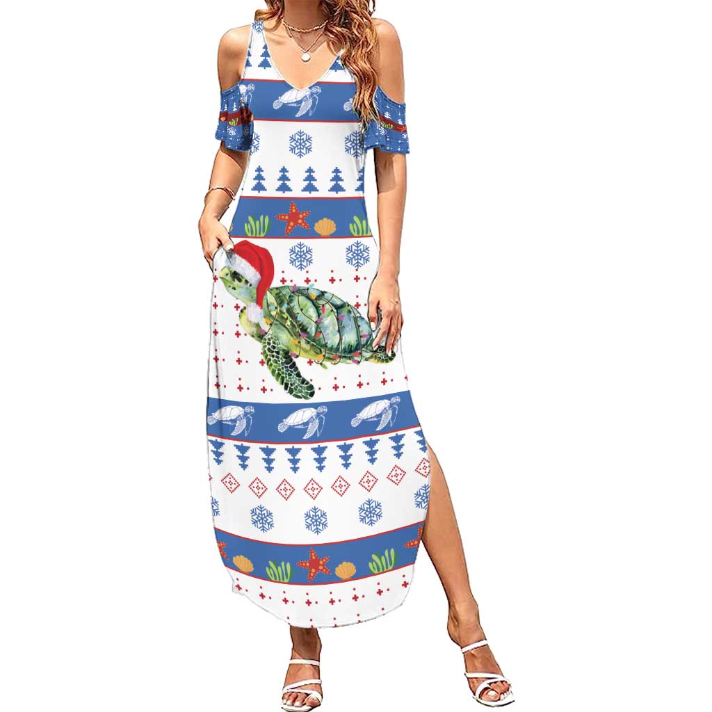 Turtle Xmas Family Matching Summer Maxi Dress and Hawaiian Shirt Green Sea Turtle Merry Christmas - Wonder Print Shop