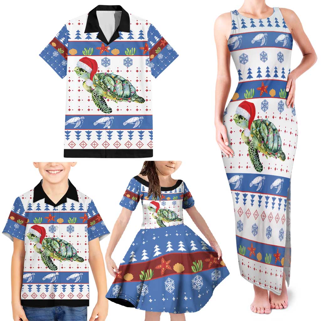 Turtle Xmas Family Matching Tank Maxi Dress and Hawaiian Shirt Green Sea Turtle Merry Christmas - Wonder Print Shop
