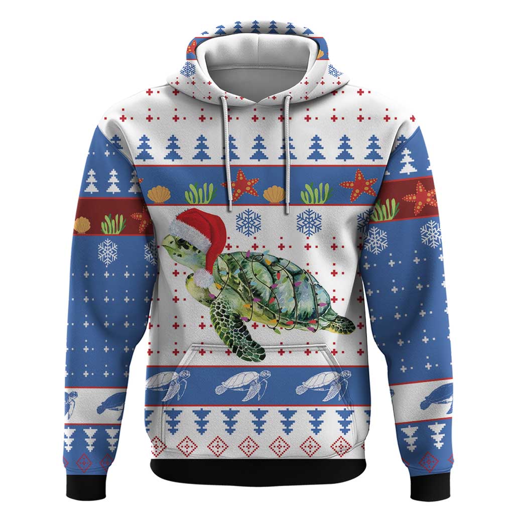 Turtle Xmas Hoodie Green Sea Turtle Merry Christmas - Wonder Print Shop