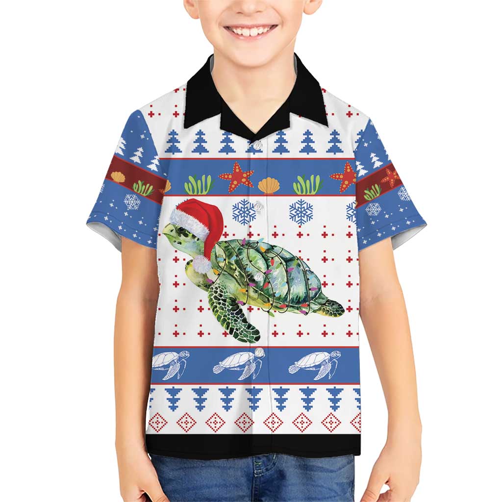 Turtle Xmas Kid Hawaiian Shirt Green Sea Turtle Merry Christmas - Wonder Print Shop