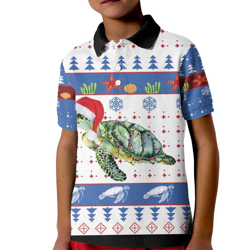 Turtle Xmas Kid Polo Shirt Green Sea Turtle Merry Christmas - Wonder Print Shop