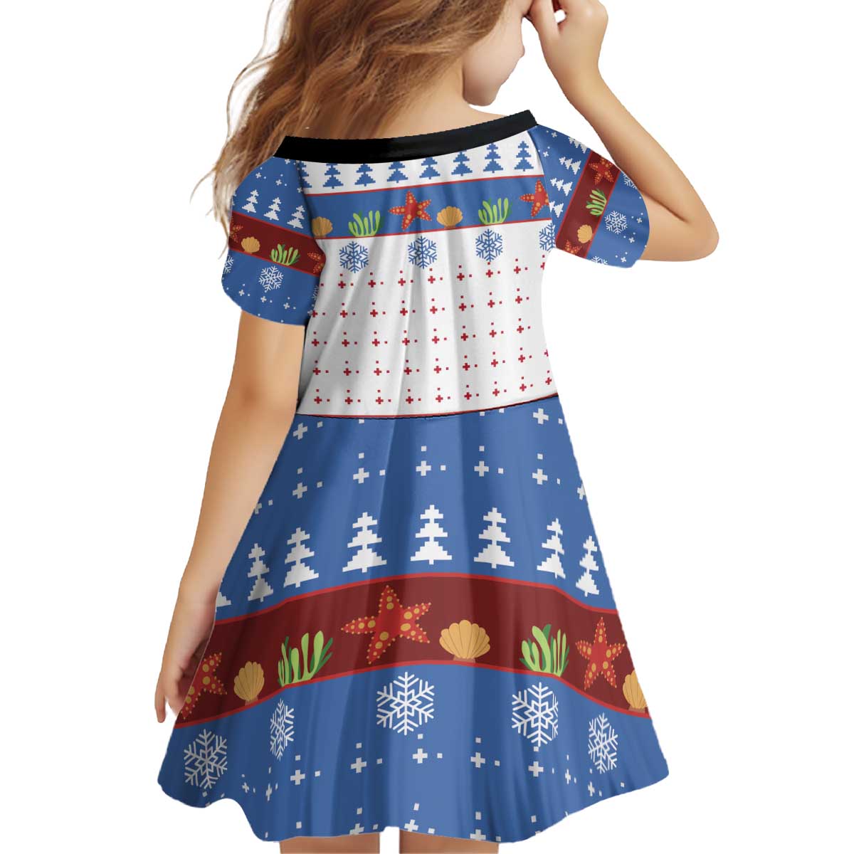 Turtle Xmas Kid Short Sleeve Dress Green Sea Turtle Merry Christmas - Wonder Print Shop