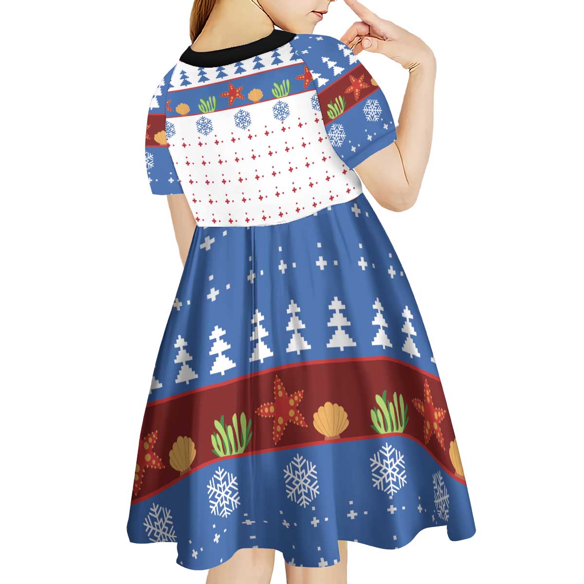 Turtle Xmas Kid Short Sleeve Dress Green Sea Turtle Merry Christmas - Wonder Print Shop