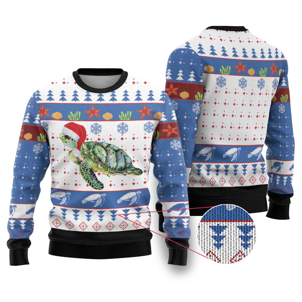 Turtle Xmas Ugly Christmas Sweater Green Sea Turtle Merry Christmas - Wonder Print Shop