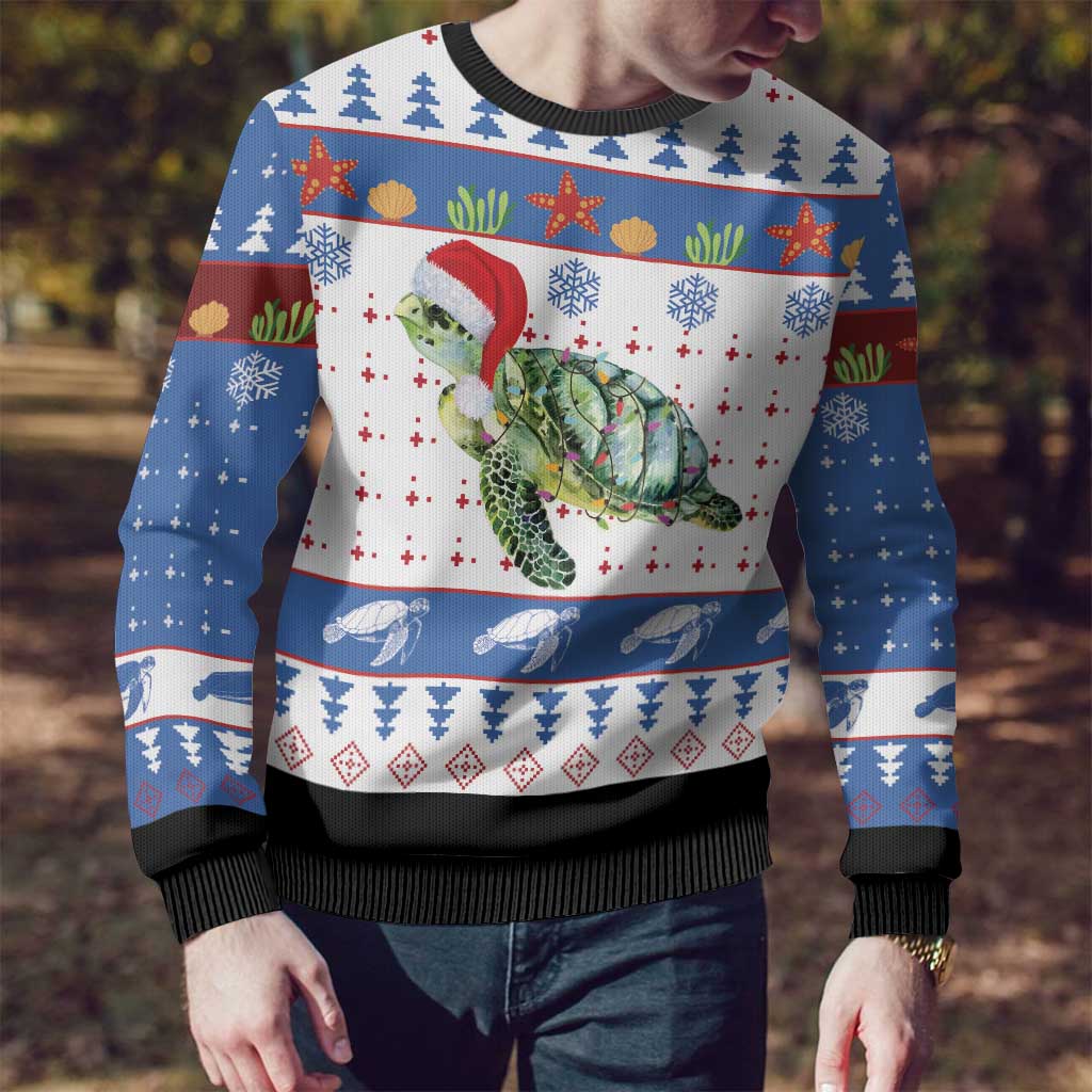 Turtle Xmas Ugly Christmas Sweater Green Sea Turtle Merry Christmas - Wonder Print Shop