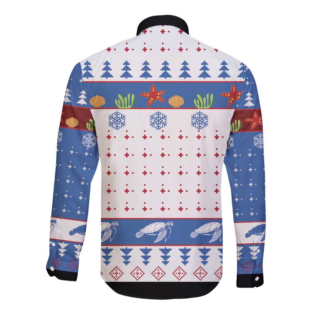 Turtle Xmas Long Sleeve Button Shirt Green Sea Turtle Merry Christmas - Wonder Print Shop