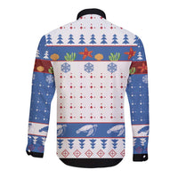 Turtle Xmas Long Sleeve Button Shirt Green Sea Turtle Merry Christmas - Wonder Print Shop