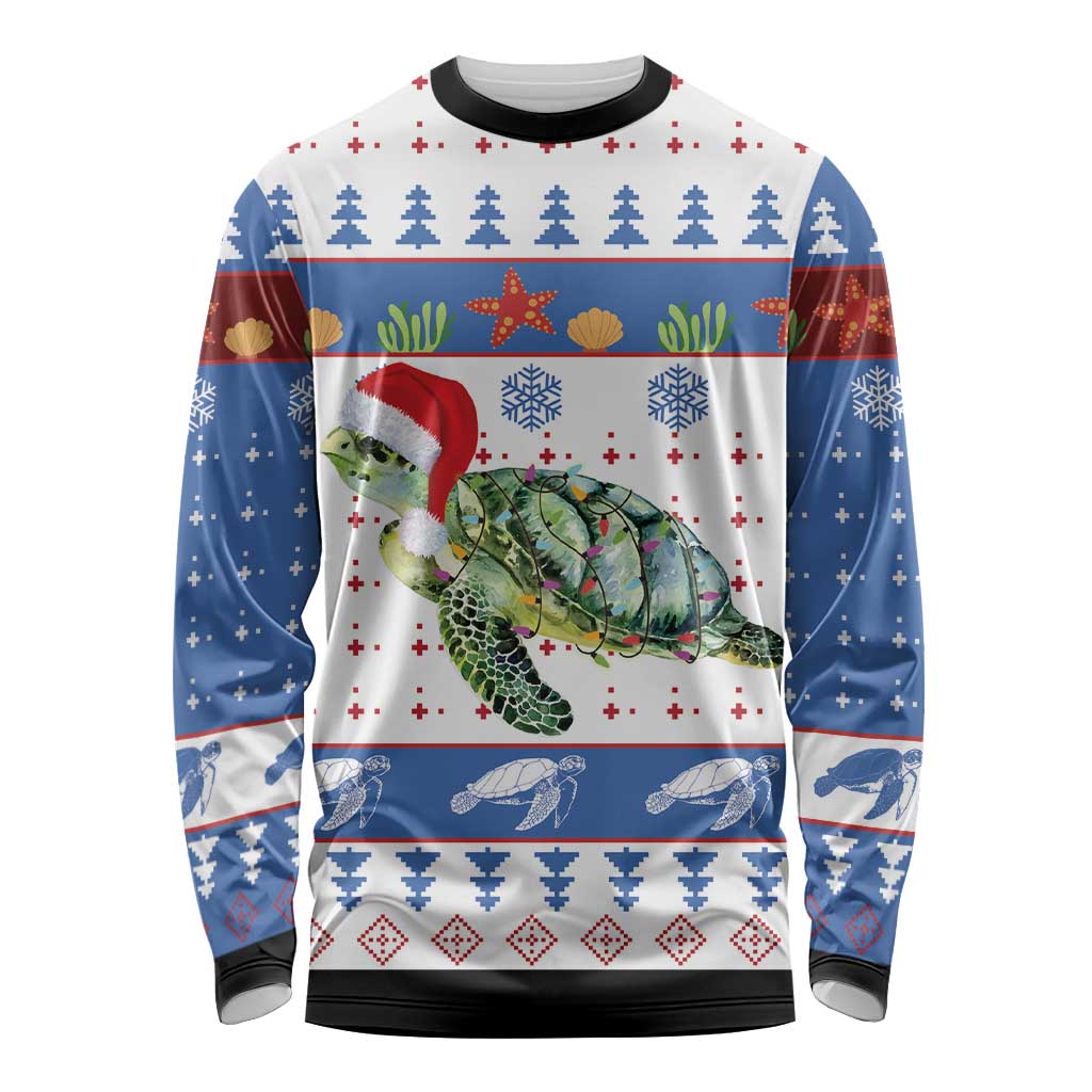 Turtle Xmas Long Sleeve Shirt Green Sea Turtle Merry Christmas - Wonder Print Shop