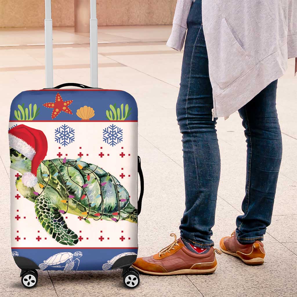 Turtle Xmas Luggage Cover Green Sea Turtle Merry Christmas - Wonder Print Shop